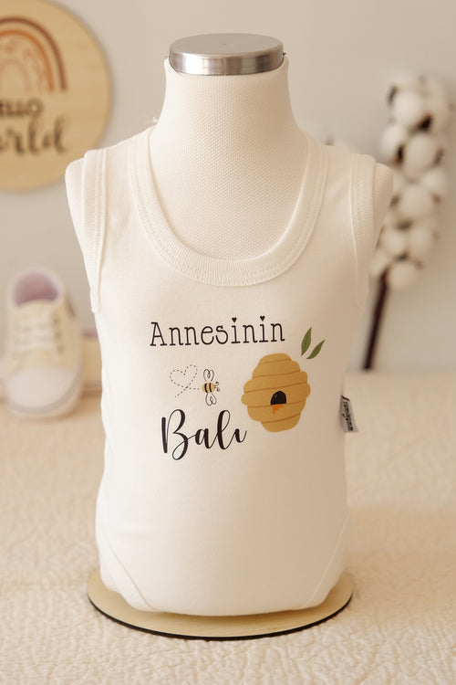 Annesinin Balı Baskılı Bebek Body Zıbın %100 Pamuk